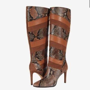 #11Vince Camuto Saraalan Women's Leather Mixed Media Snake Print Knee High Boots